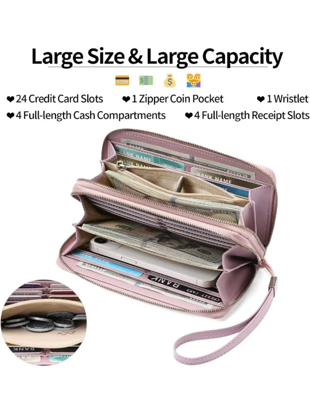 Stylish RFID Leather Wristlet Wallet for Women with Grip Strap - Secure & Chic